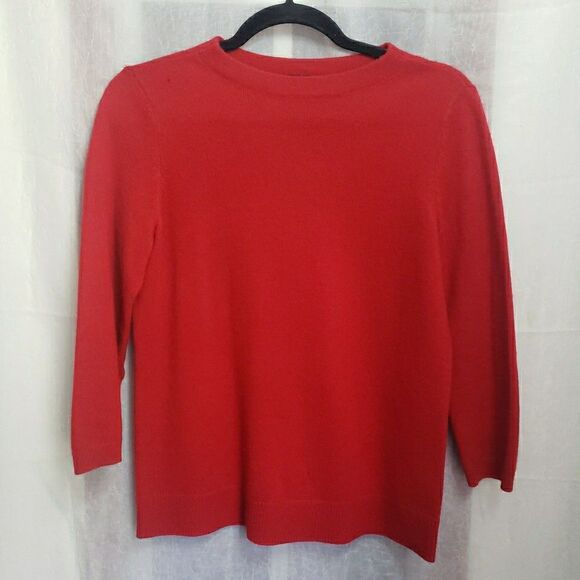 Talbots Cashmere Sweater Red Crewneck 3/4 Sleeve Womens Size Mp *FLAW - Picture 1 of 10